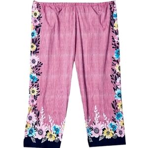 NEW! HUE Soft Knit Sleep Bottom Pajama Pants Phlox Pink Seaflower Border Small.